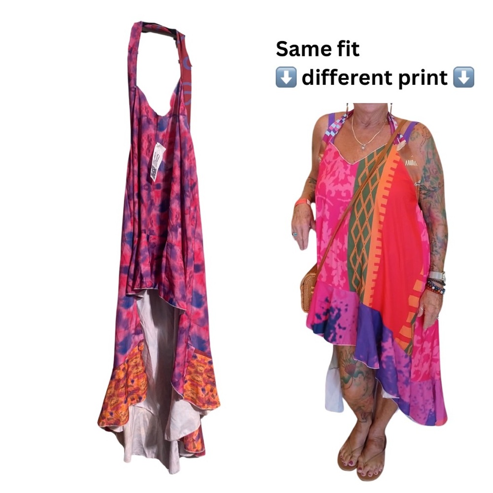 Women’s Abstract High-Low Halter Maxi Dress Swim Suit Cover-Up Size XXL